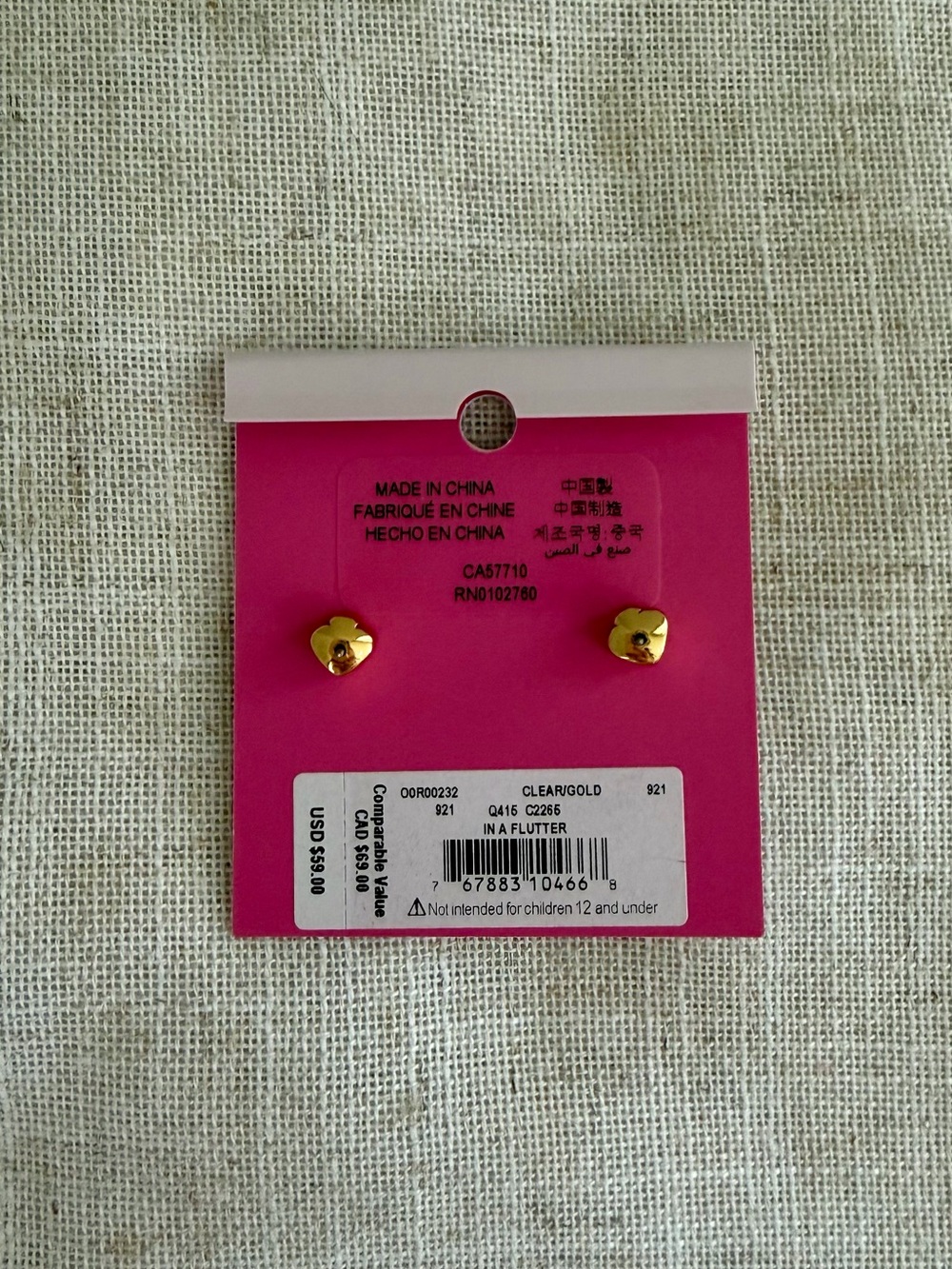 kate spade Gold Butterfly Stud Earrings CZ Accent NWT - Picture 3 of 3